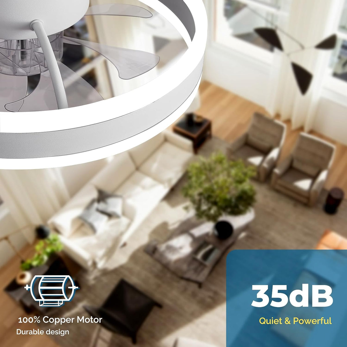 Smart Ceiling Fan with Light 16 Inch Alexa Google App Remote White CHANFOK