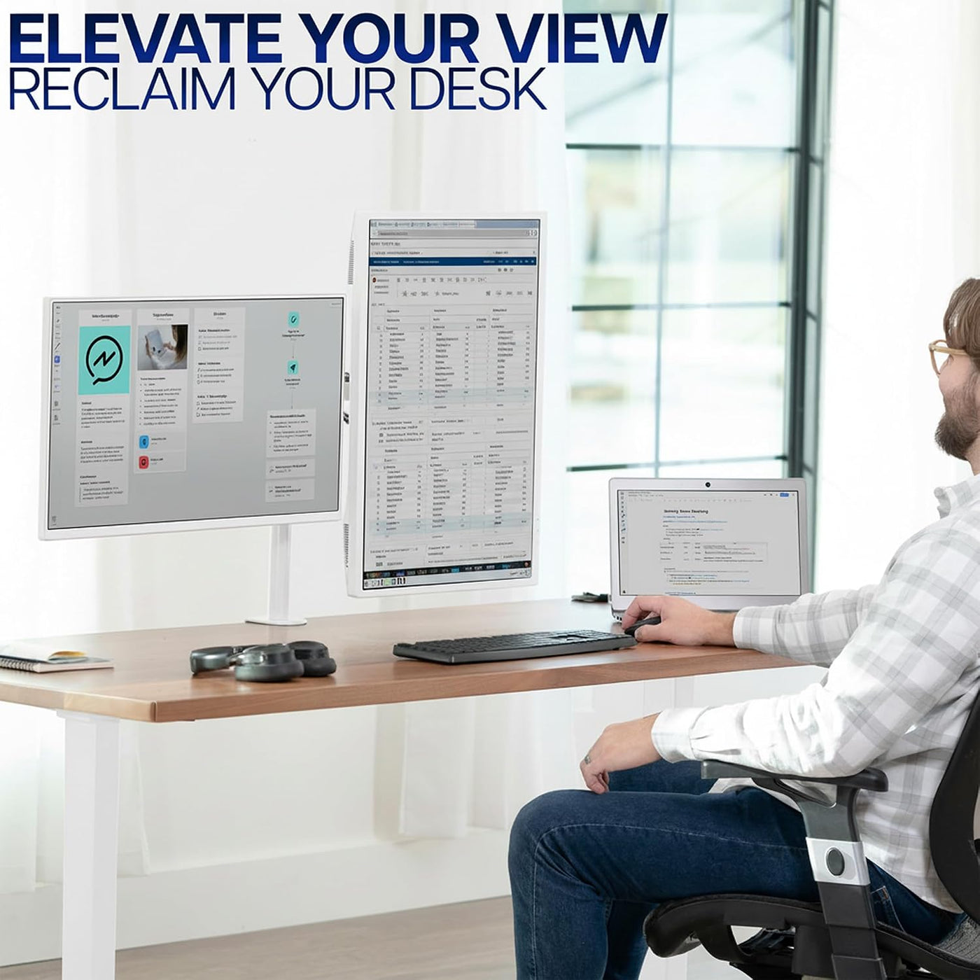 Dual Monitor Desk Mount 13-27 Inch Heavy Duty Adjustable White VIVO