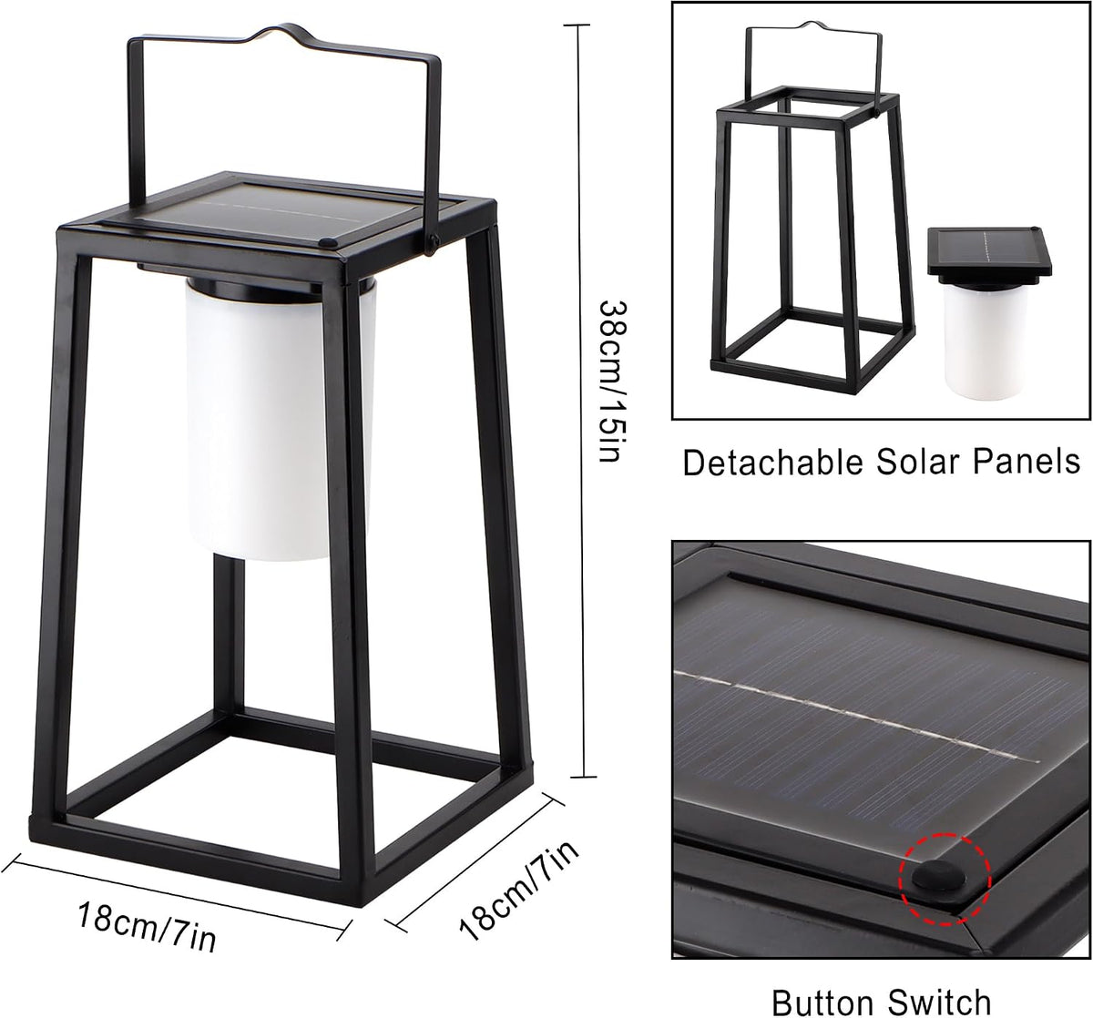 Solar Garden Lantern 38cm Outdoor Hanging Light IP44 Black Metal TRIROCKS