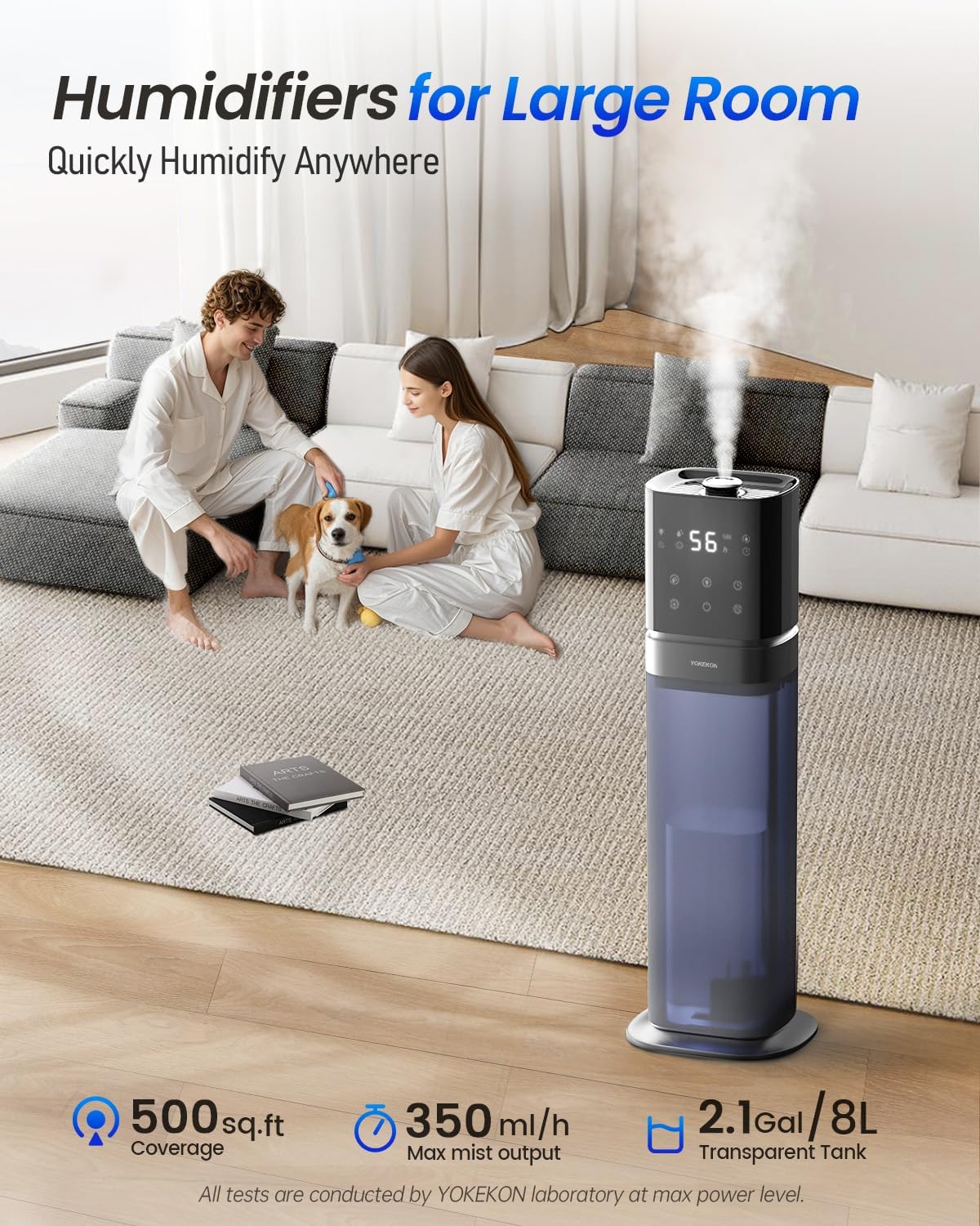 Humidifier 8L Top Fill Large Room Essential Oil Diffuser 12H Timer Blue YOKEKON