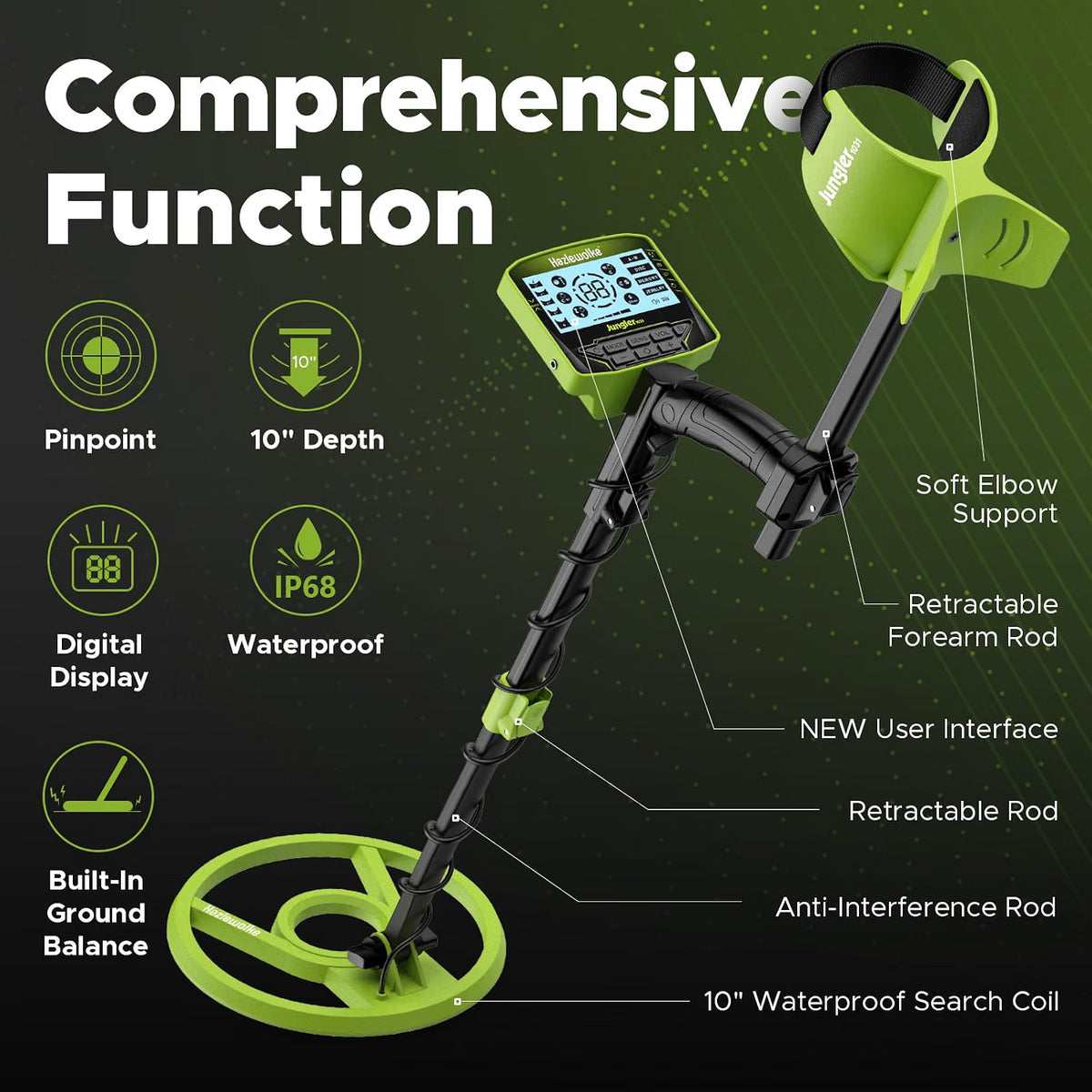 Metal Detector Adults 10 Inch Waterproof Coil LCD Pinpoint Gold Treasure Finder