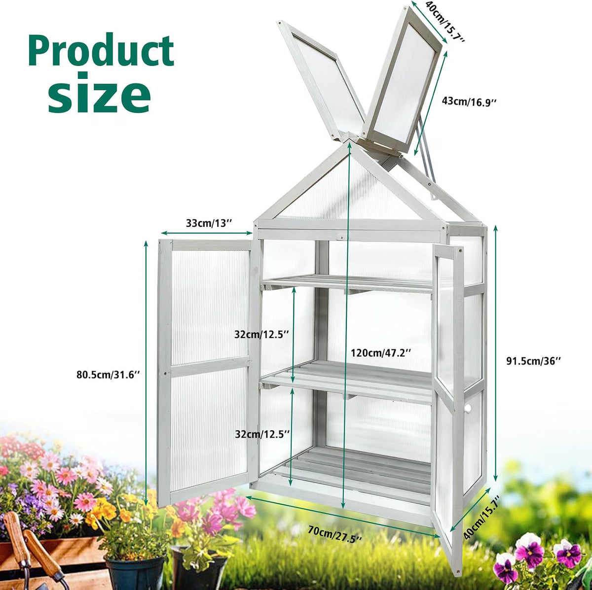 Wooden Greenhouse Cabinet 3 Tier Plant Stand Polycarbonate Panels Discoball Garden