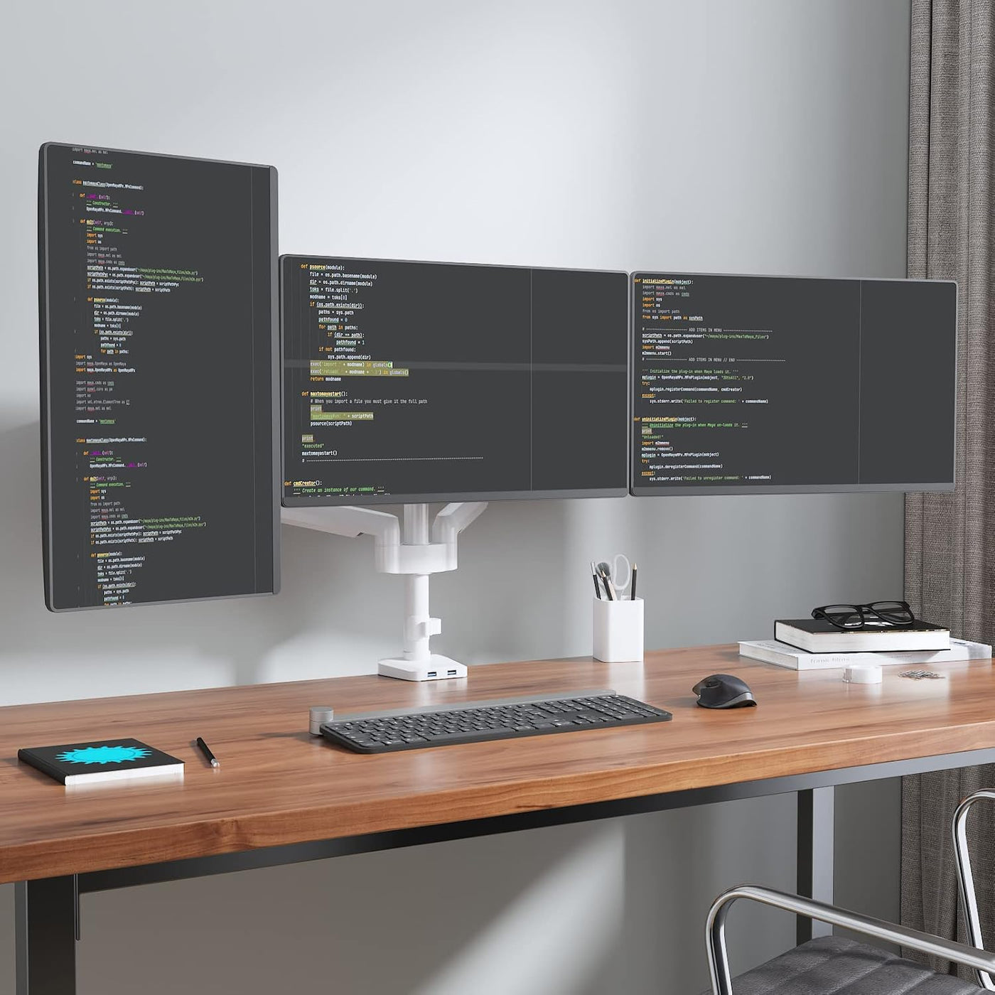 Triple Monitor Mount 27 Inch Adjustable Desk Stand VESA 100 White WALI