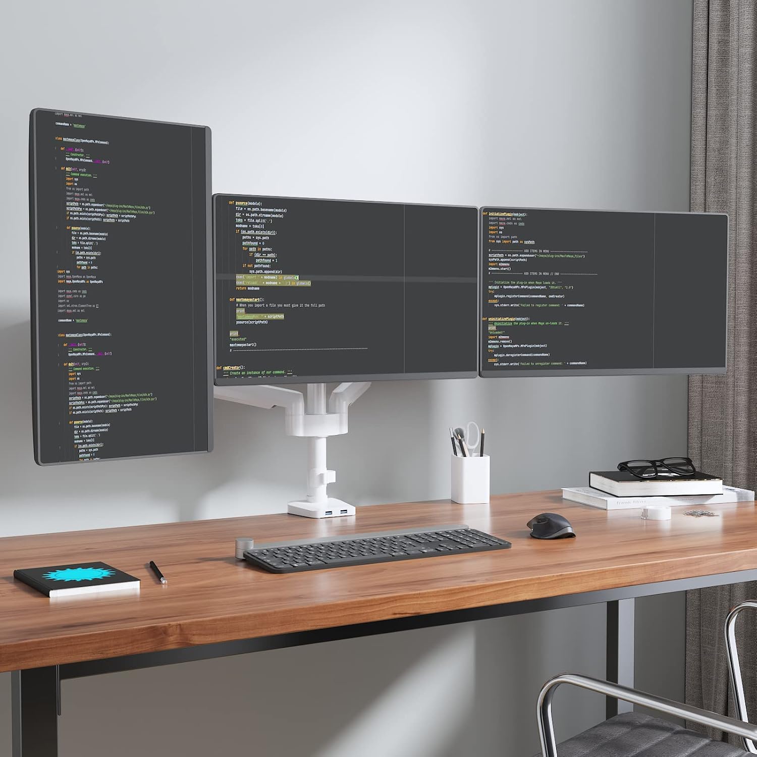 Triple Monitor Mount 27 Inch Adjustable Desk Stand VESA 100 White WALI