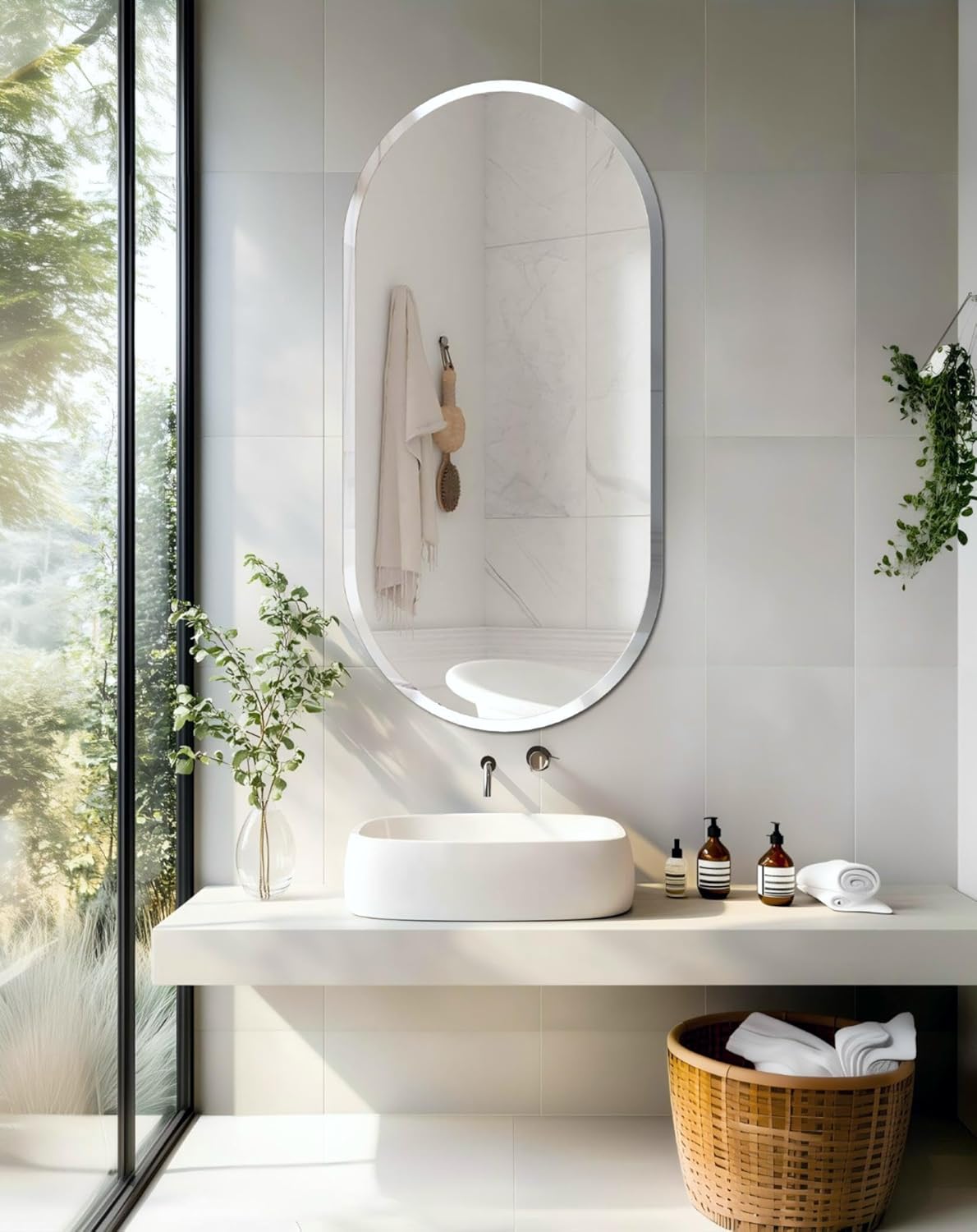 Oblong Wall Mirror 60x120cm Frameless Beveled Edge Silver Mirror