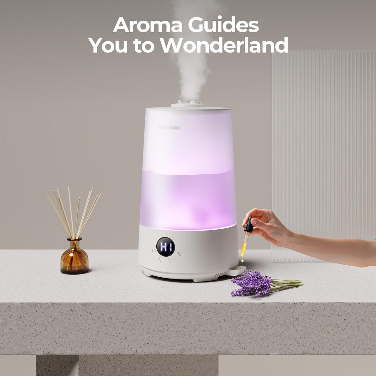 Cool Mist Humidifier 3.6L Top Fill 34H Quiet 16dB Nursery Light Homvana White