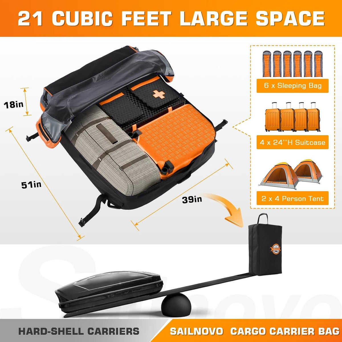 Car Roof Bag 598L Waterproof Foldable Soft Roof Box Cargo Carrier Sailnovo Travel