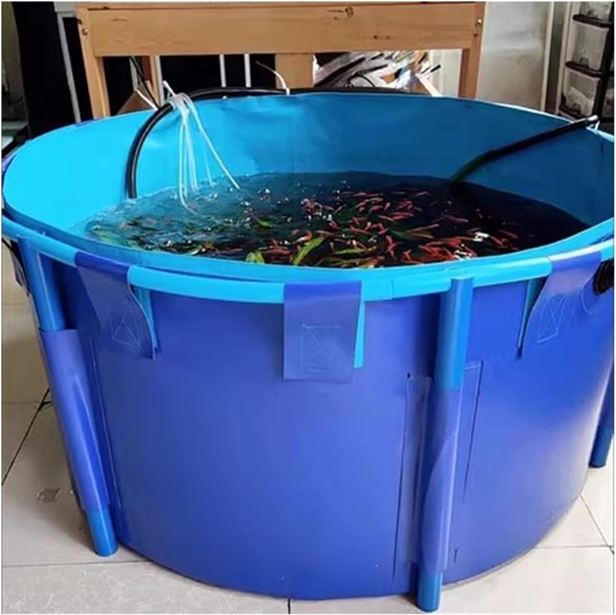 Above Ground Pool 1.5m Round Thick Canvas Fish Pond Outdoor Water Tank Garden