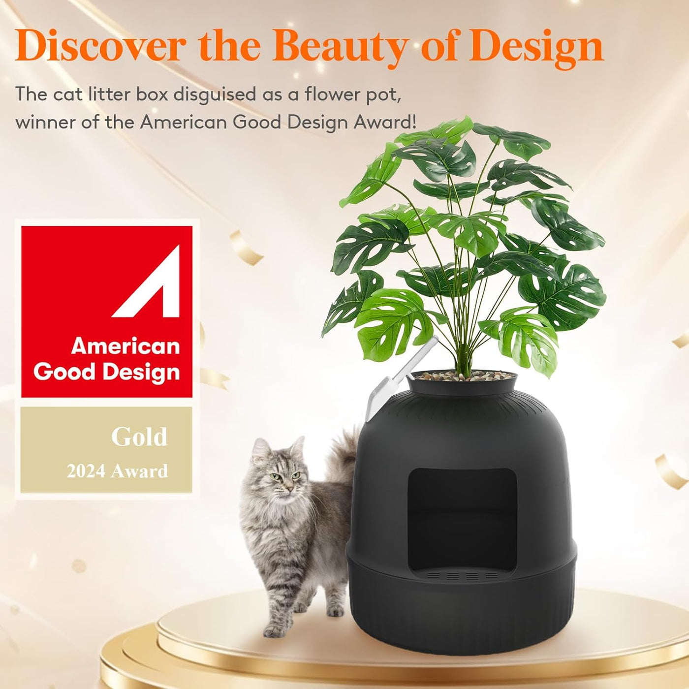 Hidden Cat Litter Box with Faux Plant Carbon Filter Black Scoop Included Lifewit
