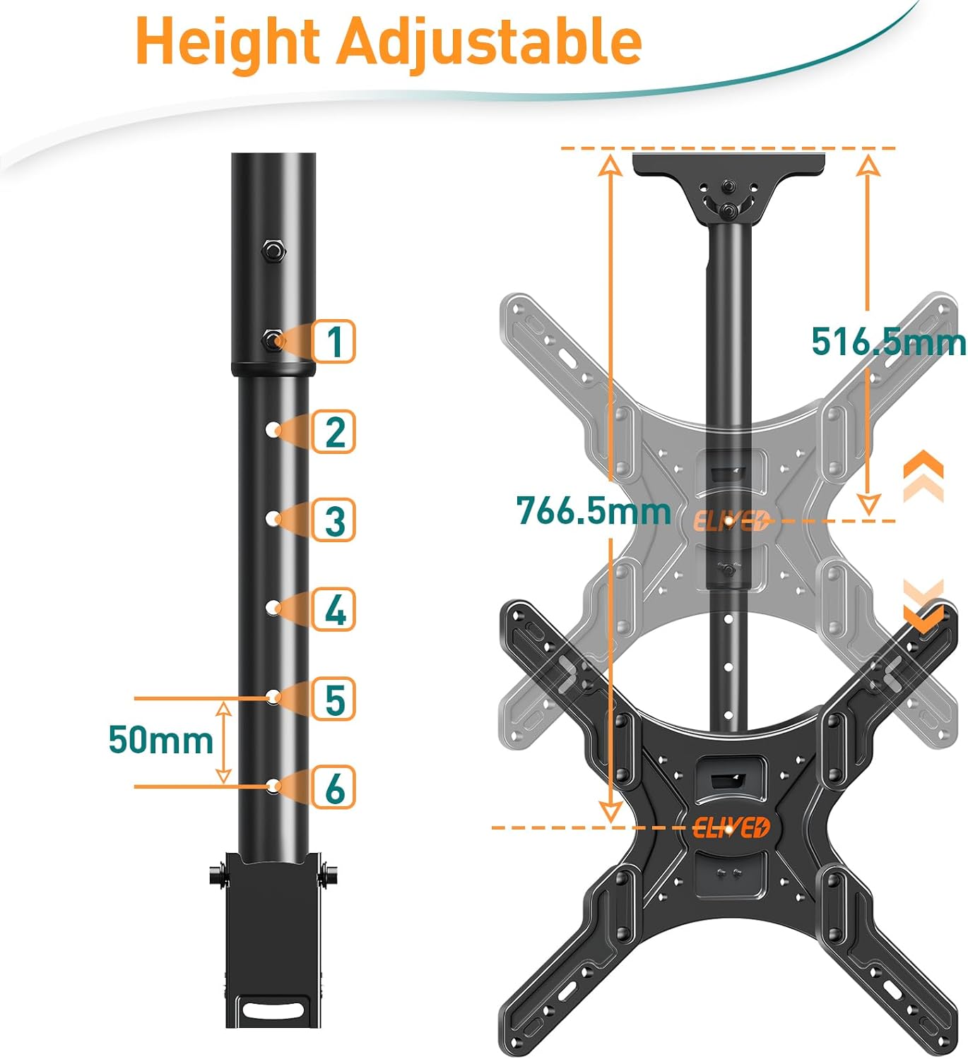 Ceiling TV Bracket 24-65 Inch Height Adjustable Full Motion ELIVED