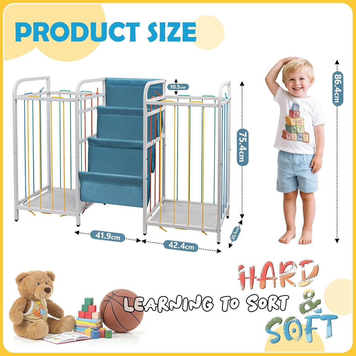 Kids Toy Storage Organiser 3 Tier Bookshelf Montessori White Blue Nursery Unit