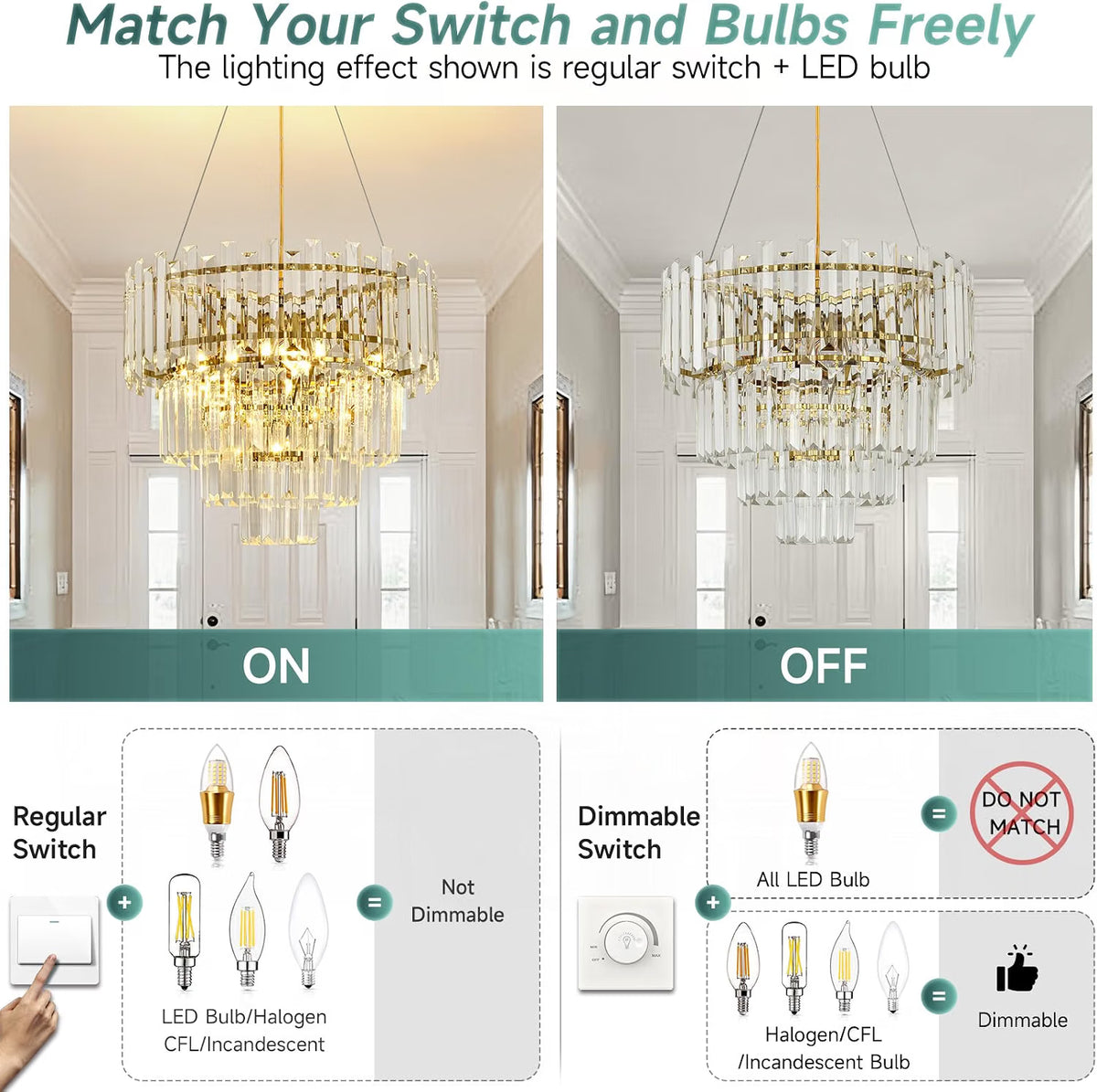 Gold Crystal Chandelier 40cm Round Pendant Light E14 4 Light Modern Ceiling Lamp