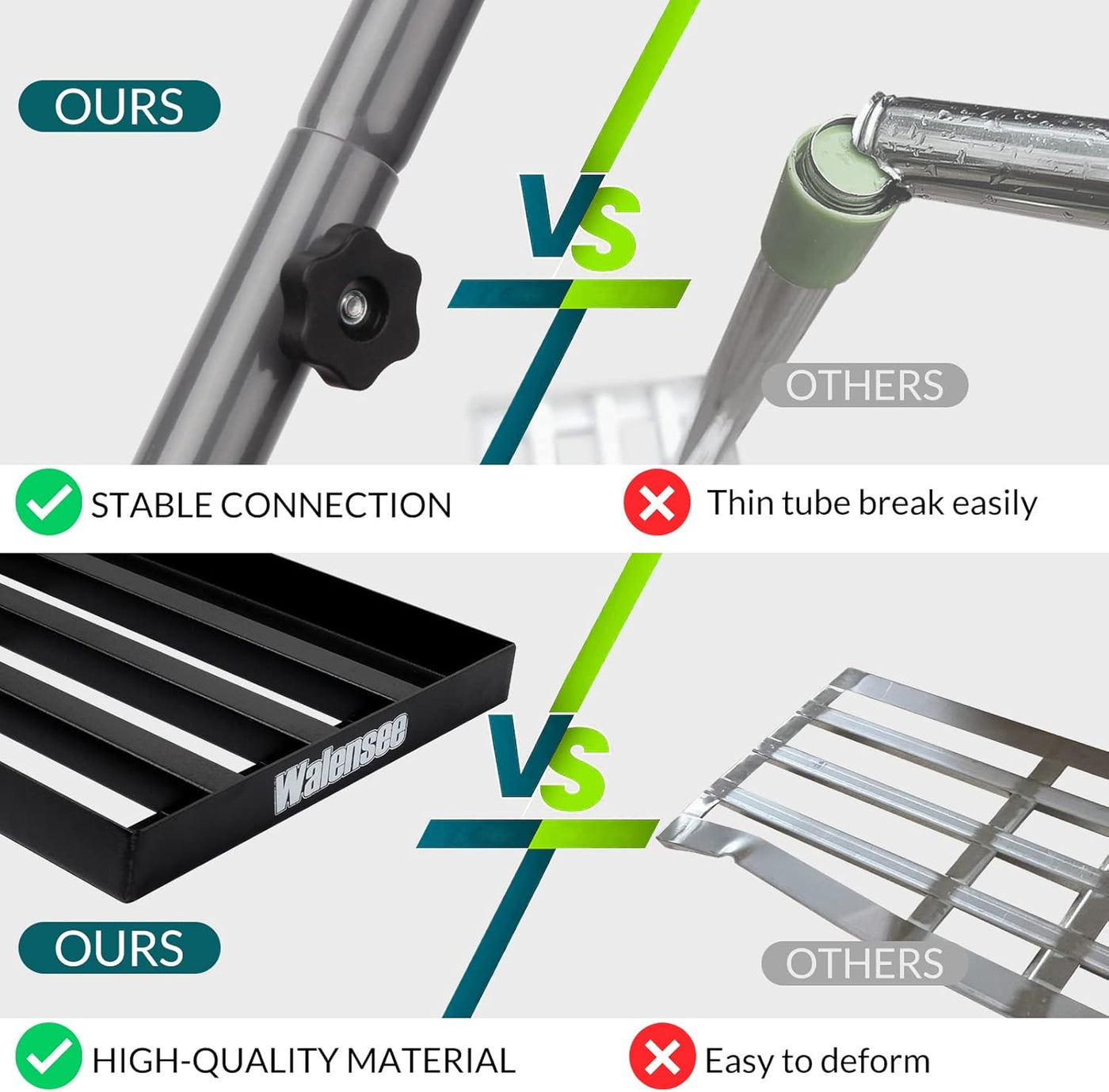 Comparison chart showing features of a product labeled 'OURS' versus 'OTHERS' on a white background.