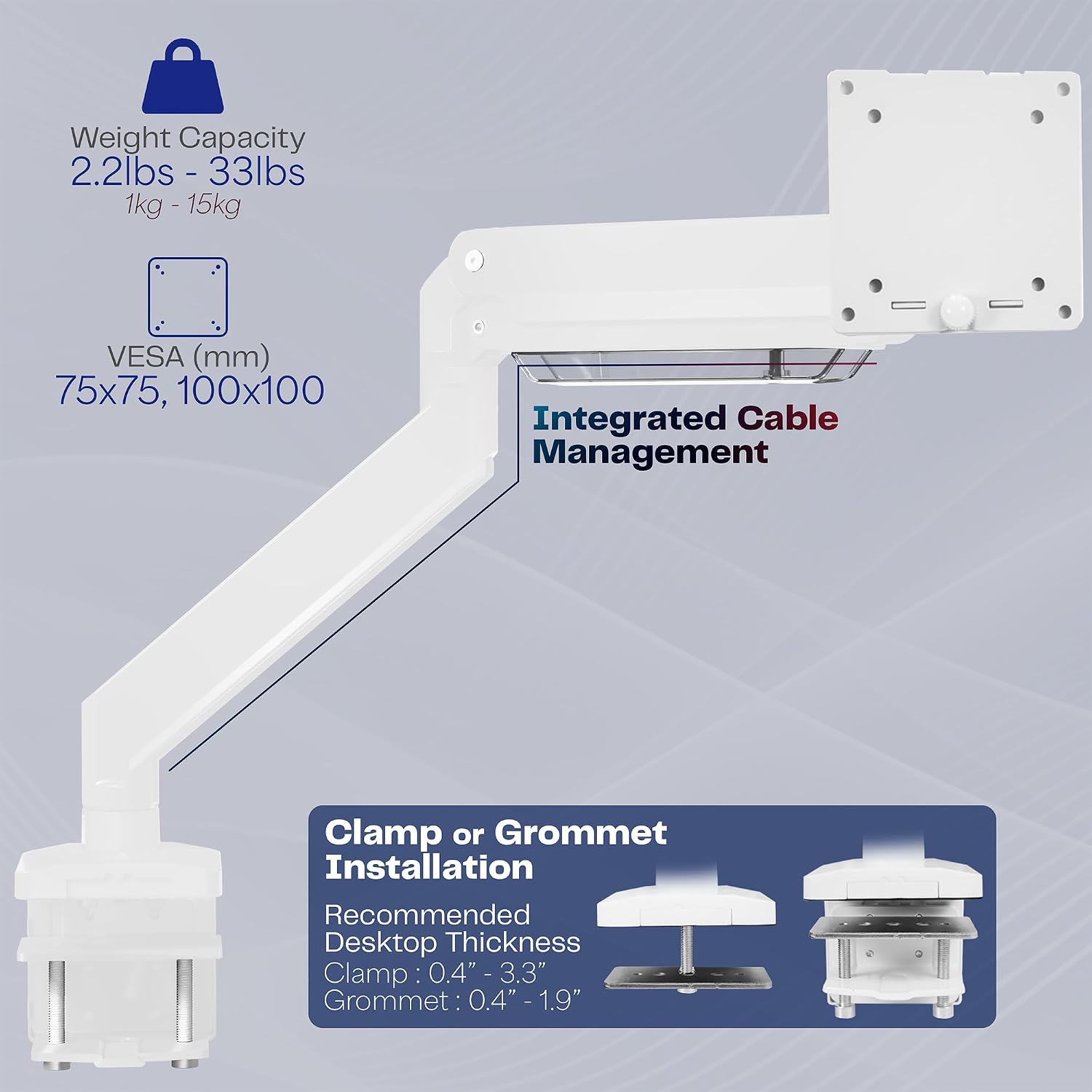 Ultrawide Monitor Arm 49 Inch Heavy Duty Pneumatic White VIVO