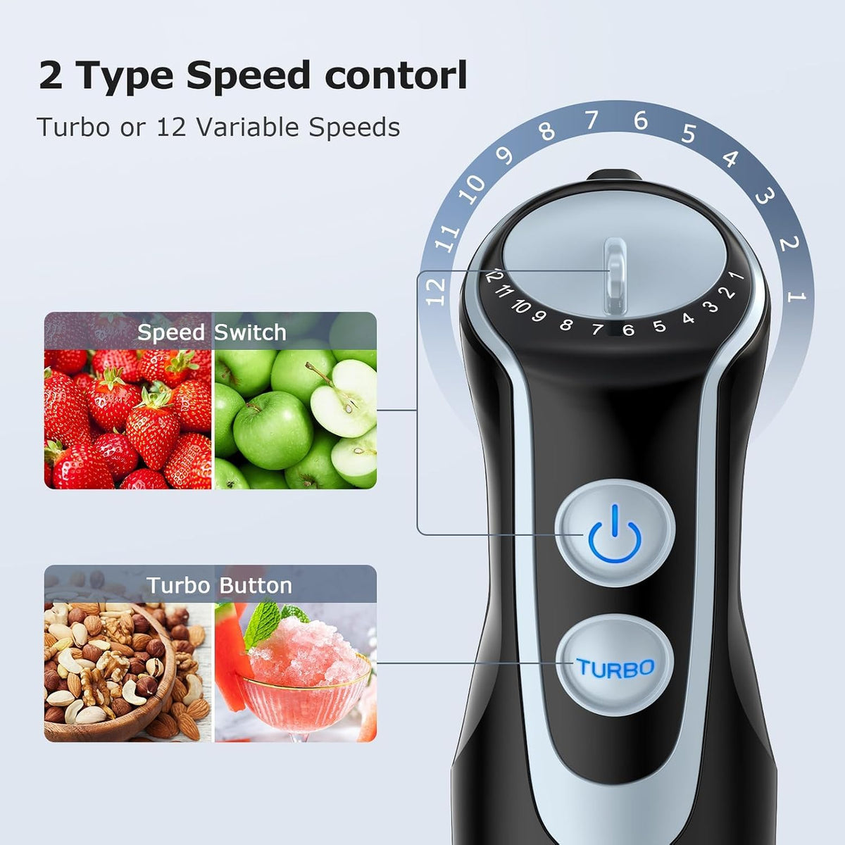 Hand Blender Whisk 12 Speed Turbo Stainless Steel Electric Mixer FRESKO Kitchen