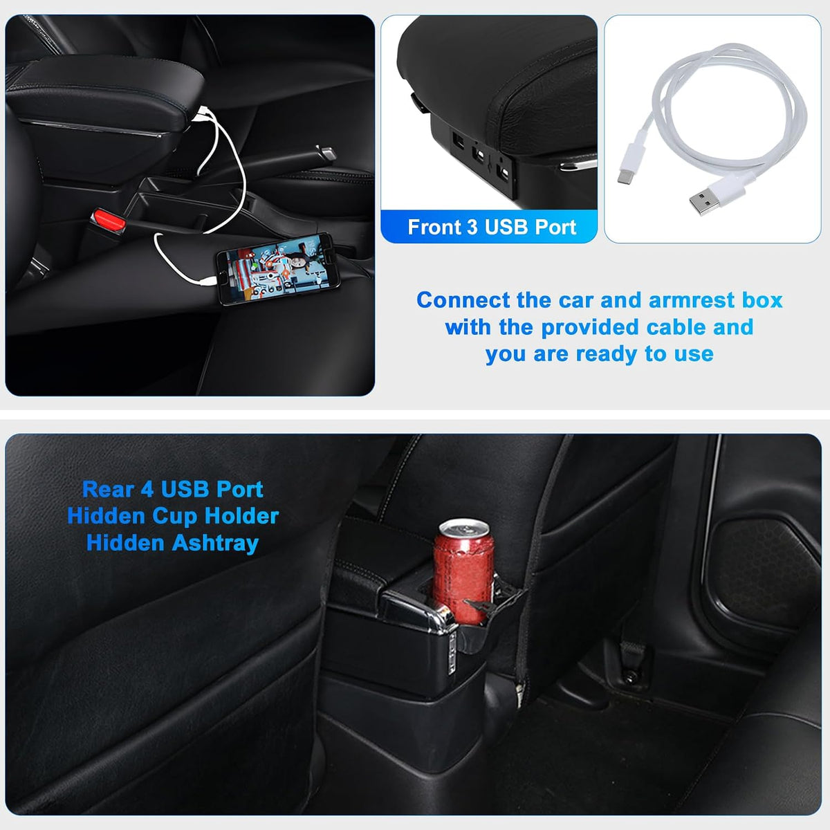 Car Armrest Box for Yaris Hybrid 2015-2021 USB Charging Centre Console Storage