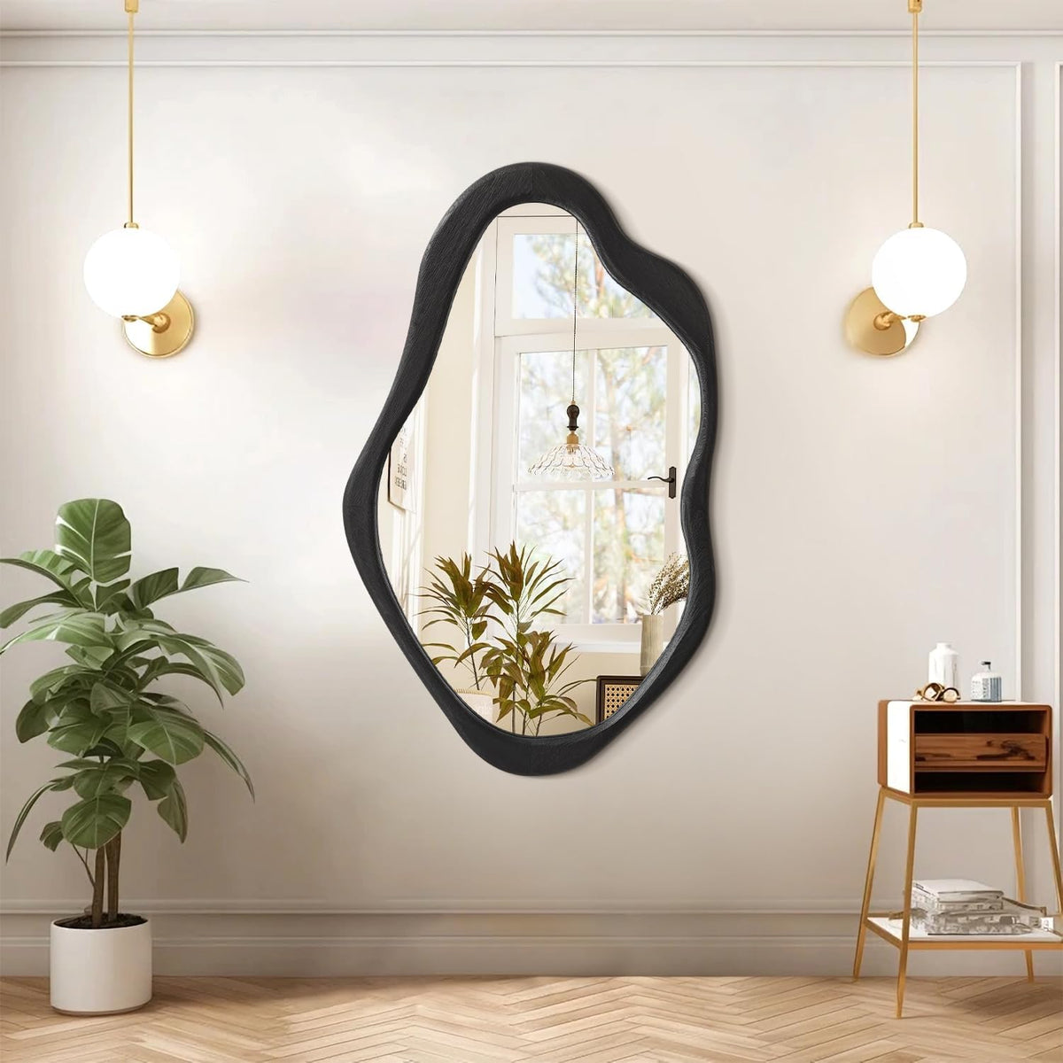 Asymmetrical Wall Mirror 60x90cm Irregular Wood Frame Modern Decor AOAOPQ