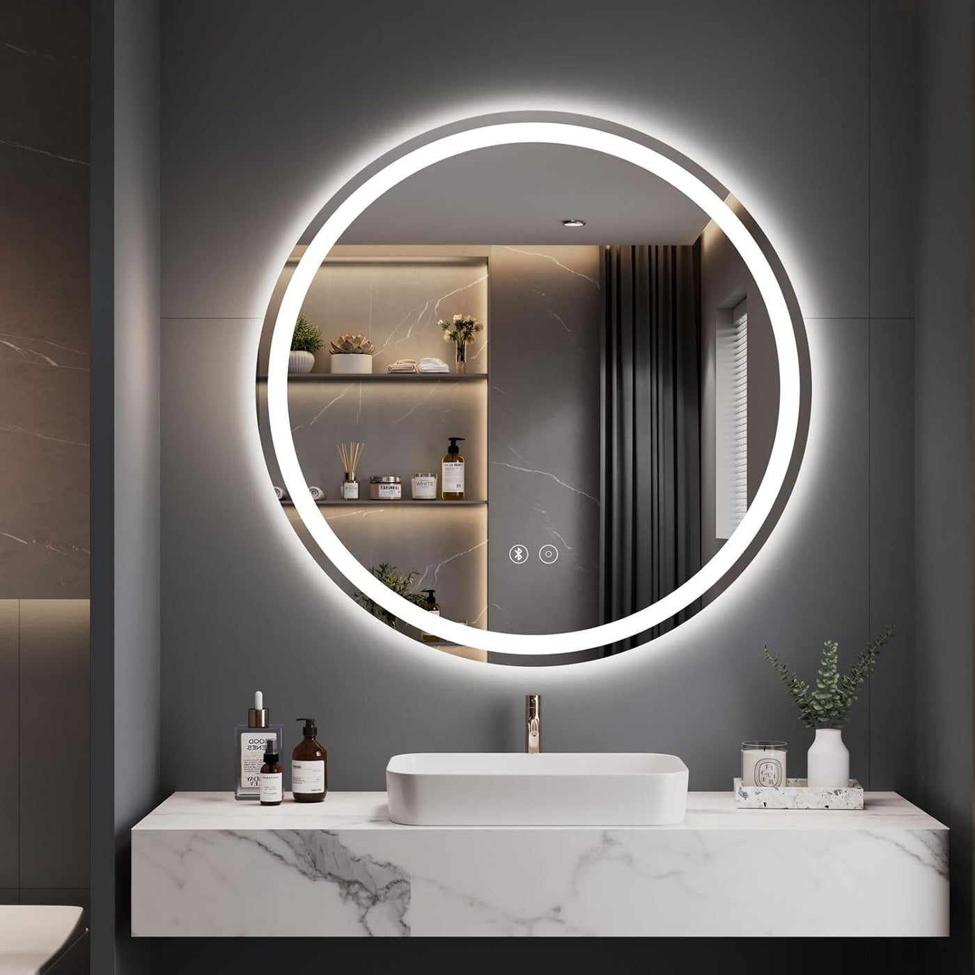 Dripex 600mm Round Bluetooth LED Bathroom Mirror with Dimming Light, Anti-Fog - Massive Discounts