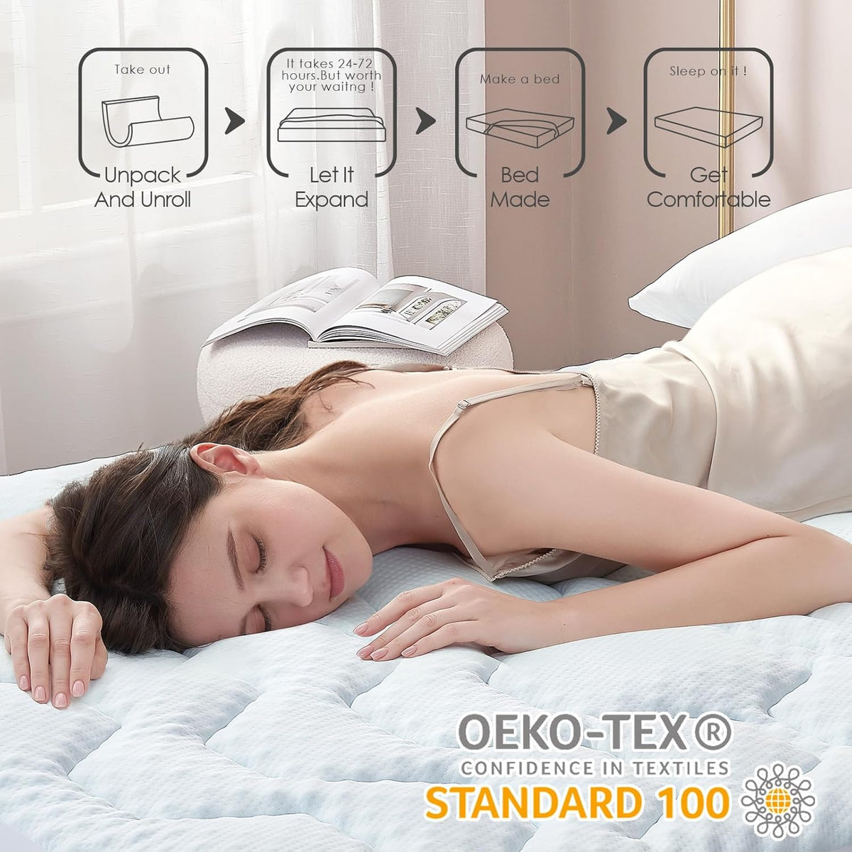 Memory Foam Mattress Topper Single 90x190x3cm White Bed Topper EHEYCIGA Comfort