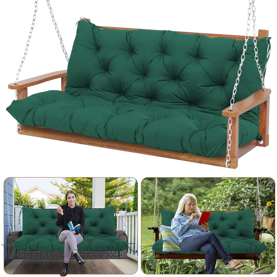 3 Seater Bench Cushion 150x100cm 13cm Thick Waterproof Green Outdoor Swing Pad