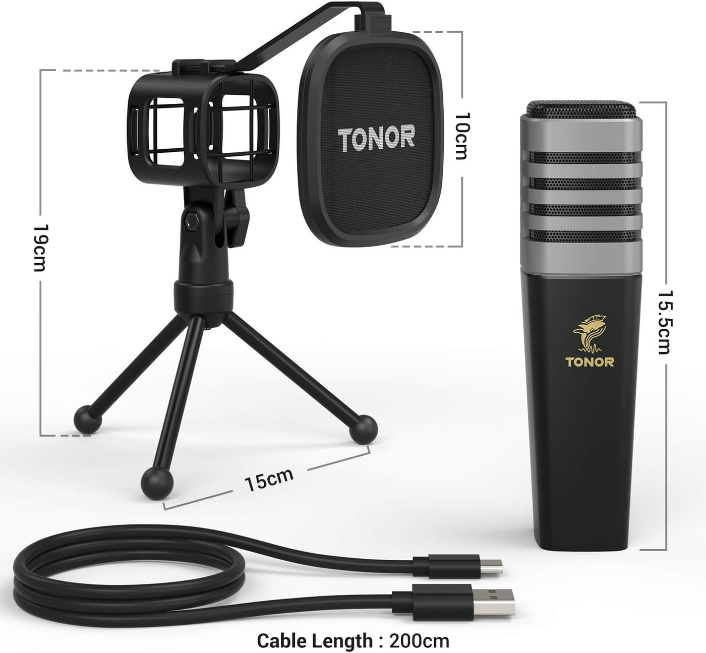 USB Microphone RGB Cardioid Condenser Gaming Podcast PC Mic TONOR Desktop