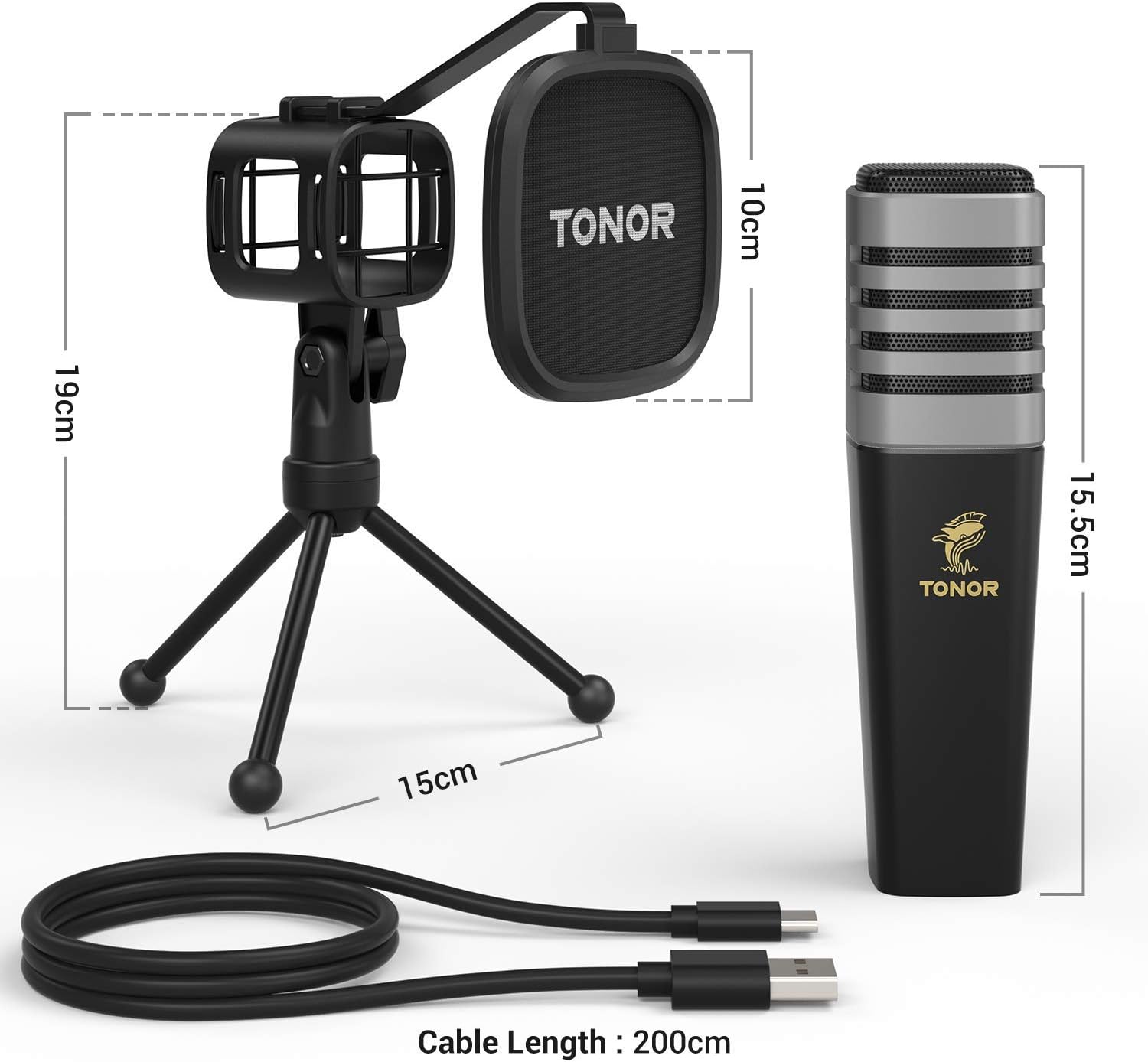 USB Microphone RGB Cardioid Condenser Gaming Podcast PC Mic TONOR Desktop