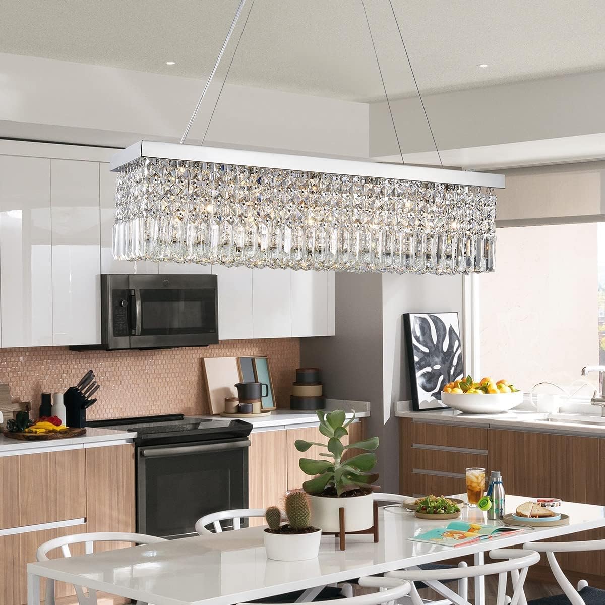 Crystal Chandelier K9 Droplet Rectangular Chrome LED Pendant Light Modern Luxury