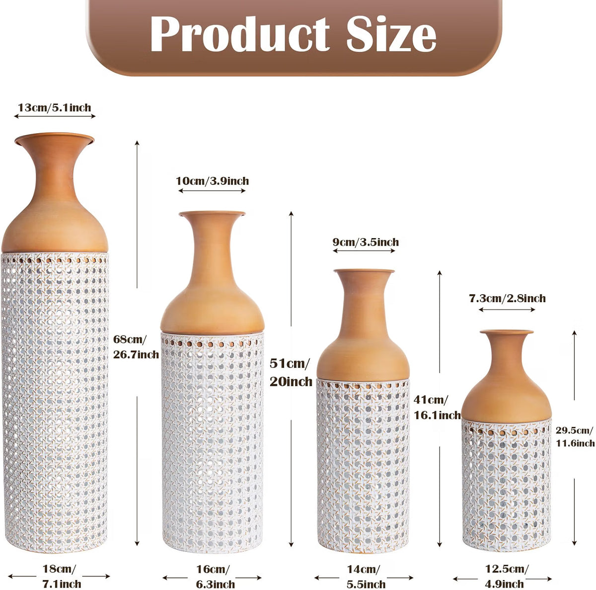 Large Metal Floor Vases Set of 4 68 50 40 30cm White Yellow Home Decor Tall Vase