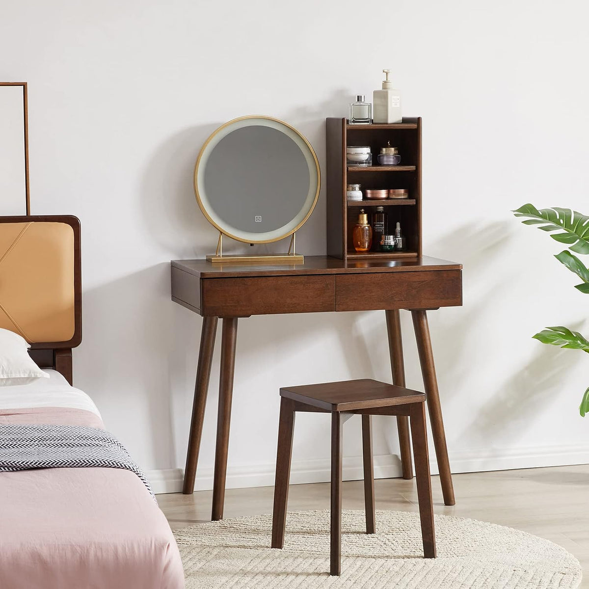 Wooden Stool Square Solid Wood Dressing Table Makeup Seat Brown Aibiju YDEU-1500