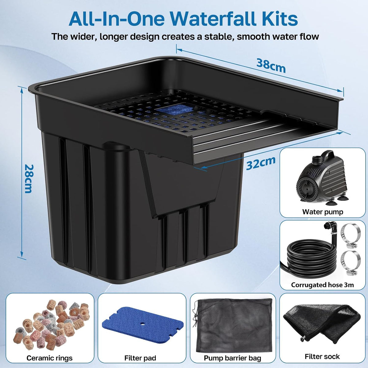 Pond Waterfall Filter Kit Outdoor Garden Pond Water Feature Streams POPOSOAP