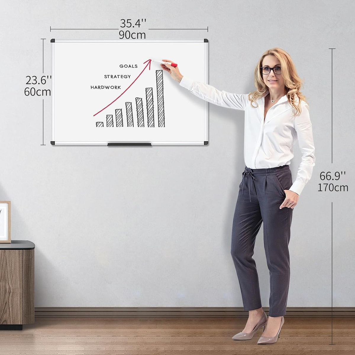 Magnetic Whiteboard with Silver Aluminium Frame, 90 x 60 cm VIZ-PRO