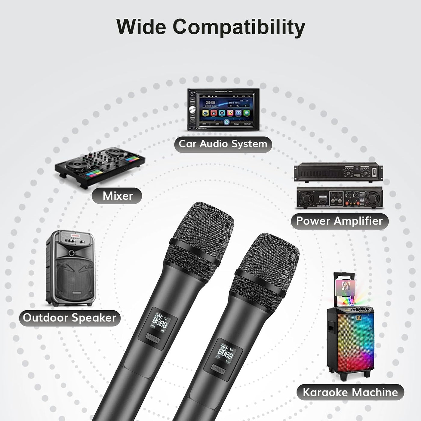 Wireless Microphones Dual UHF Handheld 60m Karaoke System Grey TONOR Mics