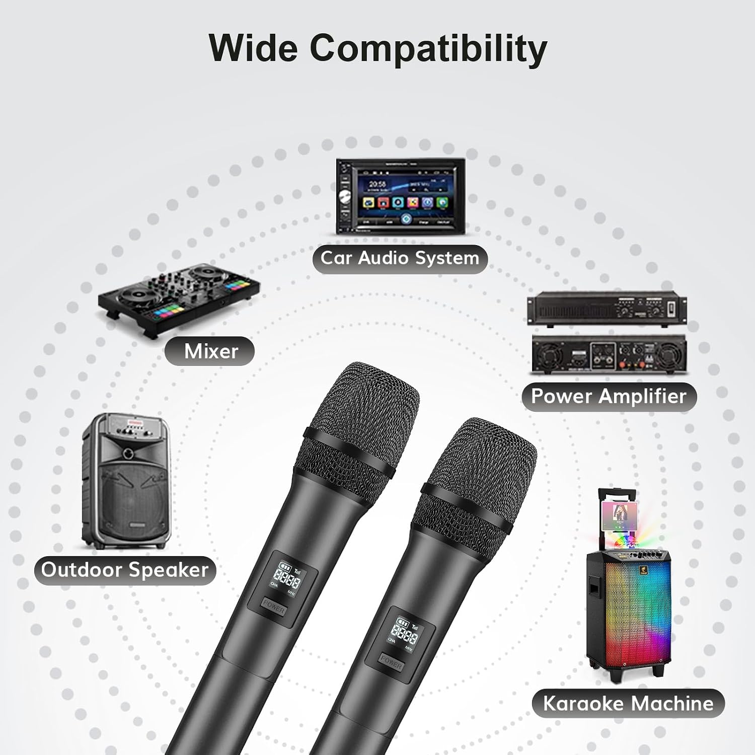 Wireless Microphones Dual UHF Handheld 60m Karaoke System Grey TONOR Mics