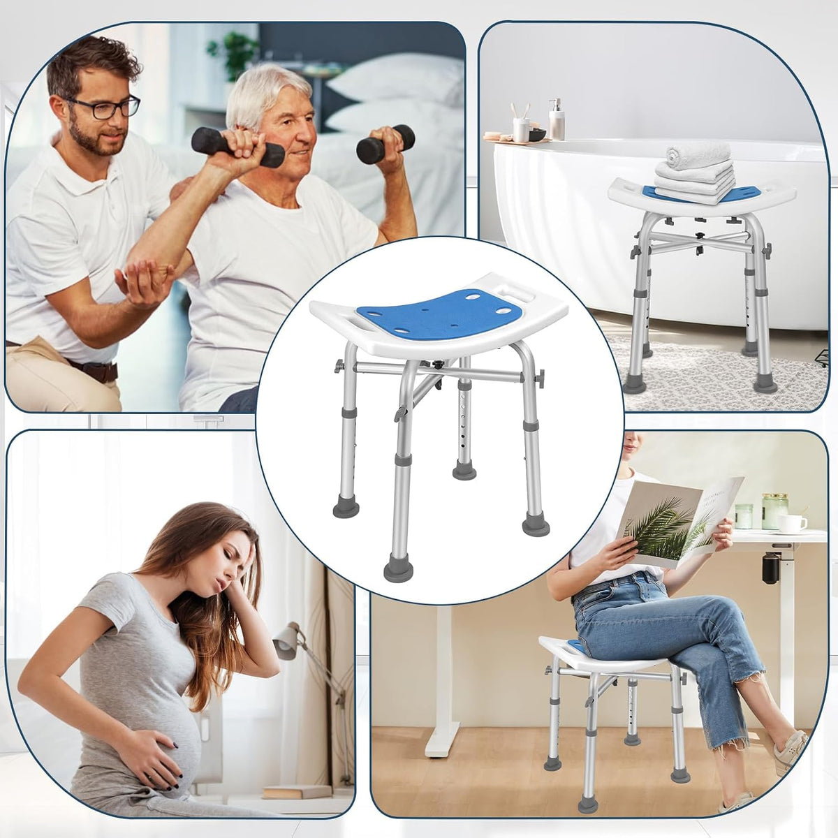 Shower Chair Adjustable Height Bath Stool Suction Grab Rail Bathroom Safety Seat