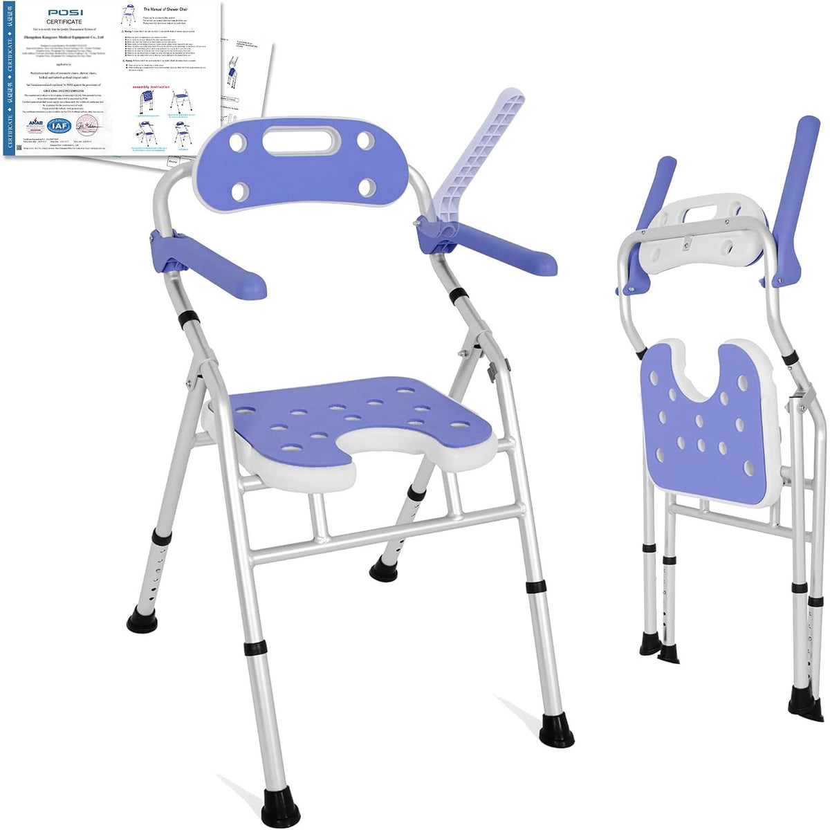 Foldable Shower Chair Adjustable Height Bath Stool Bathroom Seat OUUTMEE Support
