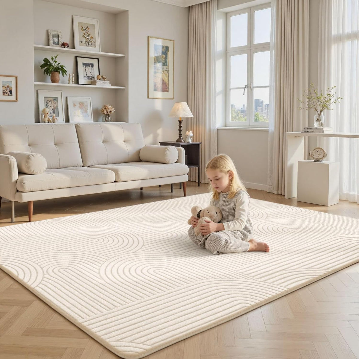 Large Rug 200x300cm Cream Soft Living Room Bedroom Carpet Extra Large Sour Lemon