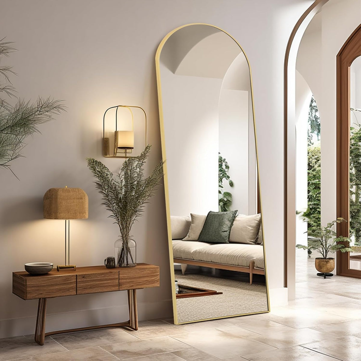 Full Length Mirror 147x44cm Arched Black Frame Freestanding Floor Wall Mirror