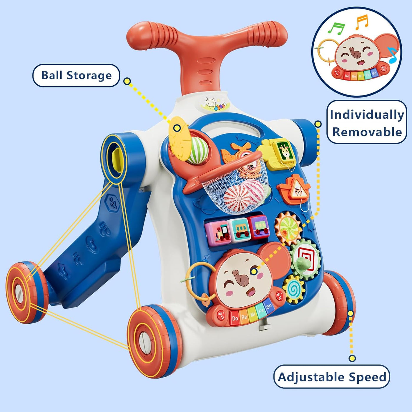 Baby Walker 5 in 1 Activity Push Walker Sit to Stand with Music HYES