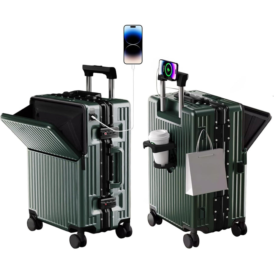 20 Inch Carry On Suitcase TSA Lock Hard Shell Aluminium Frame Green Cabin Luggage