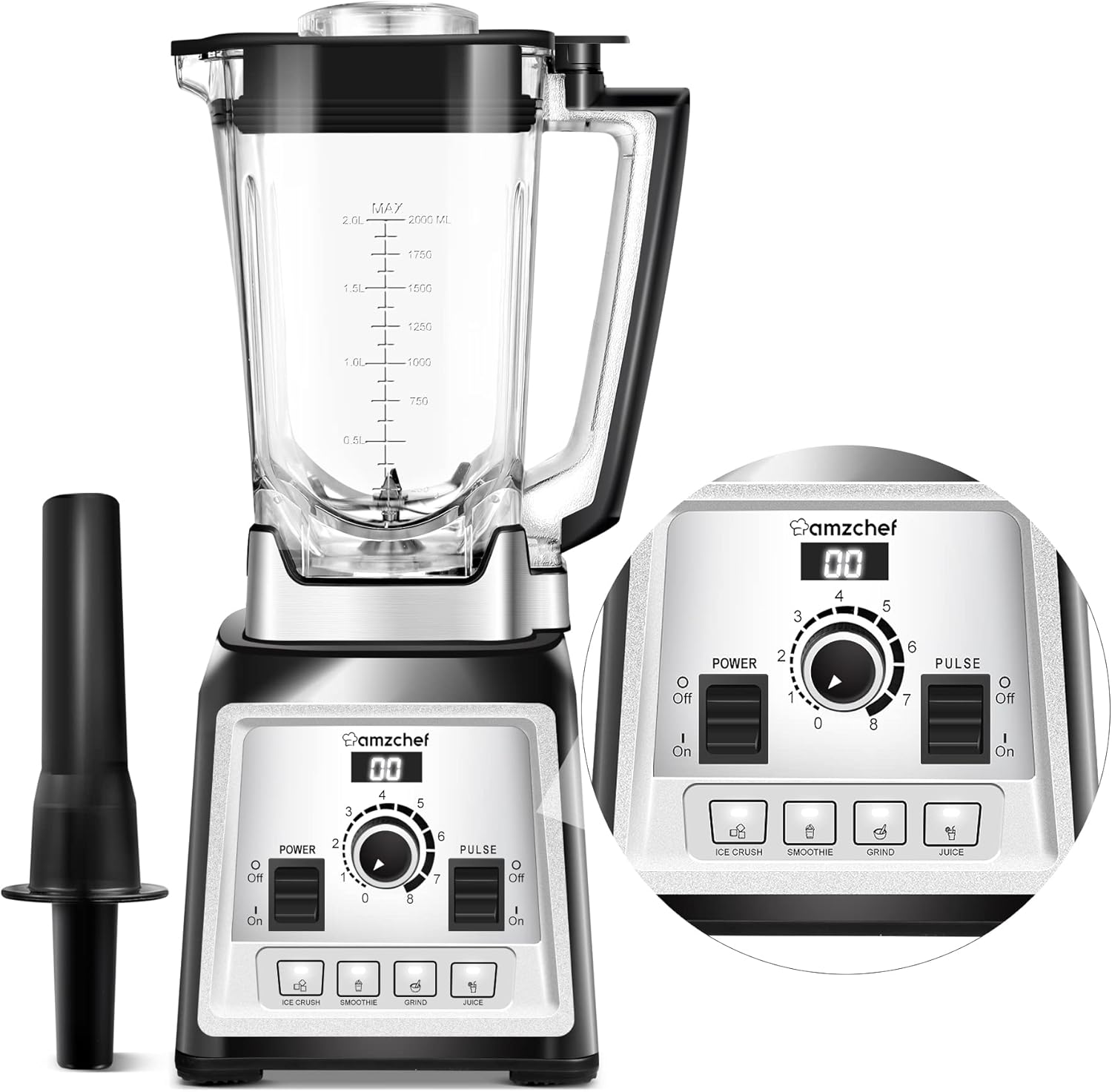 Commercial Blender 2000W 2L High Speed Smoothie Maker 25000RPM AMZCHEF