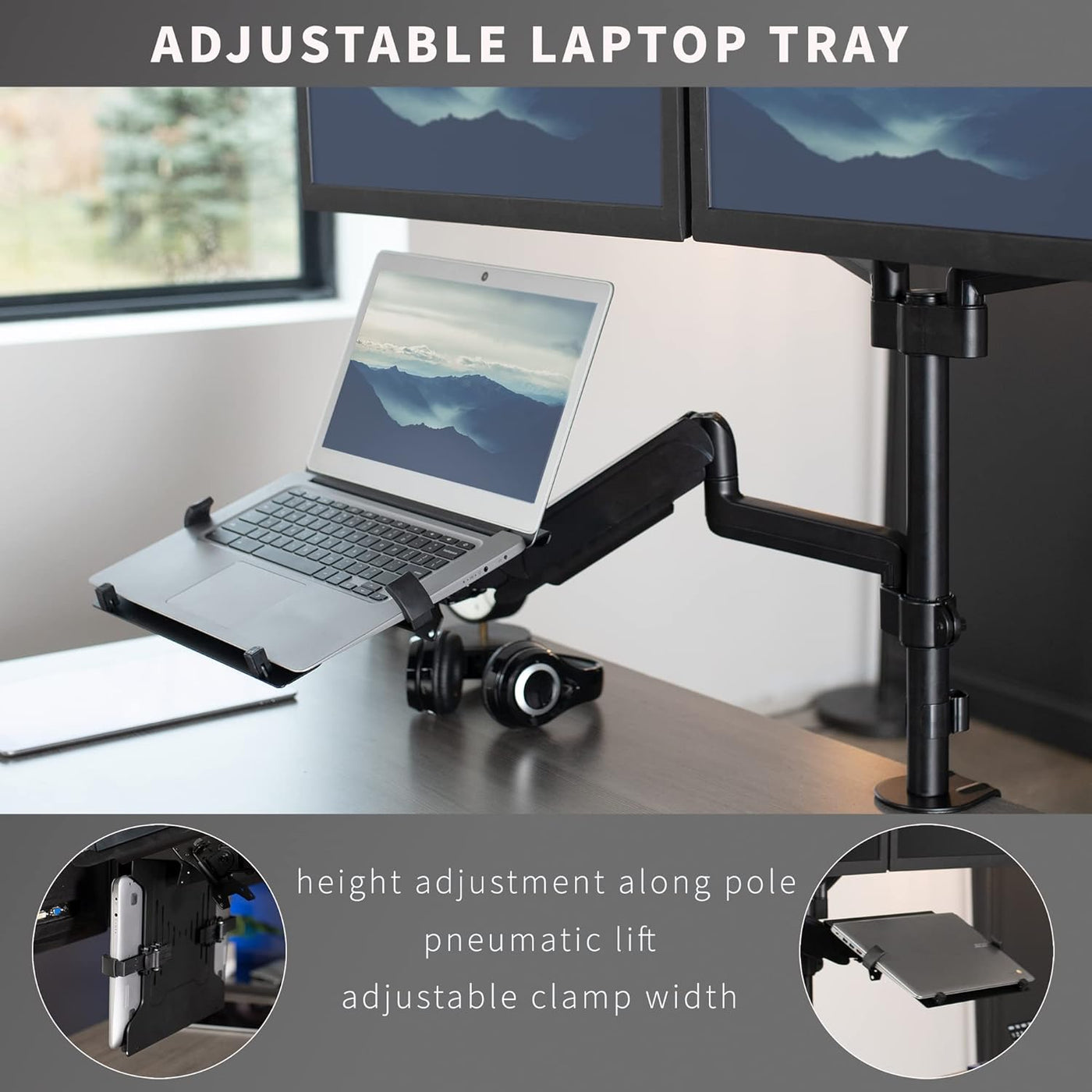 Laptop Dual Monitor Mount 17-32 Inch Pneumatic Arm VIVO STAND-V003KL Black
