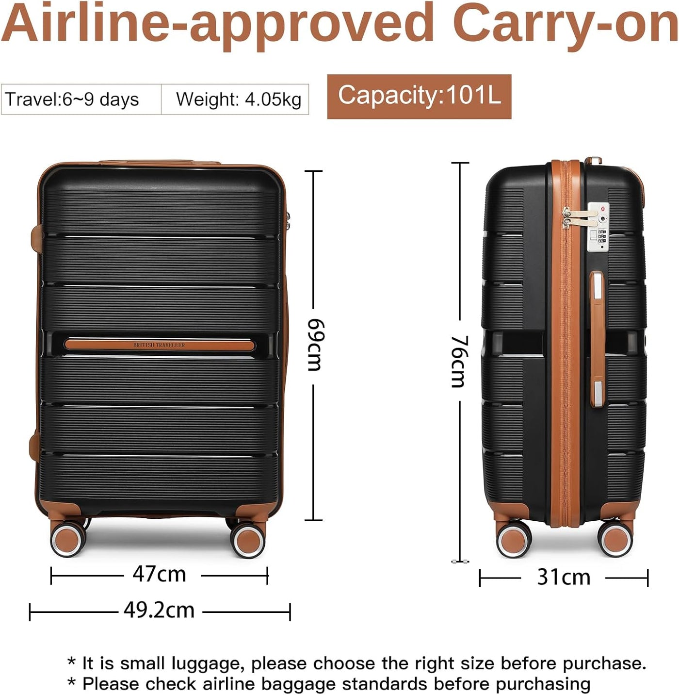 British Traveller 28'' Lightweight Hard Shell Suitcase TSA Lock 4 Spinner Wheels