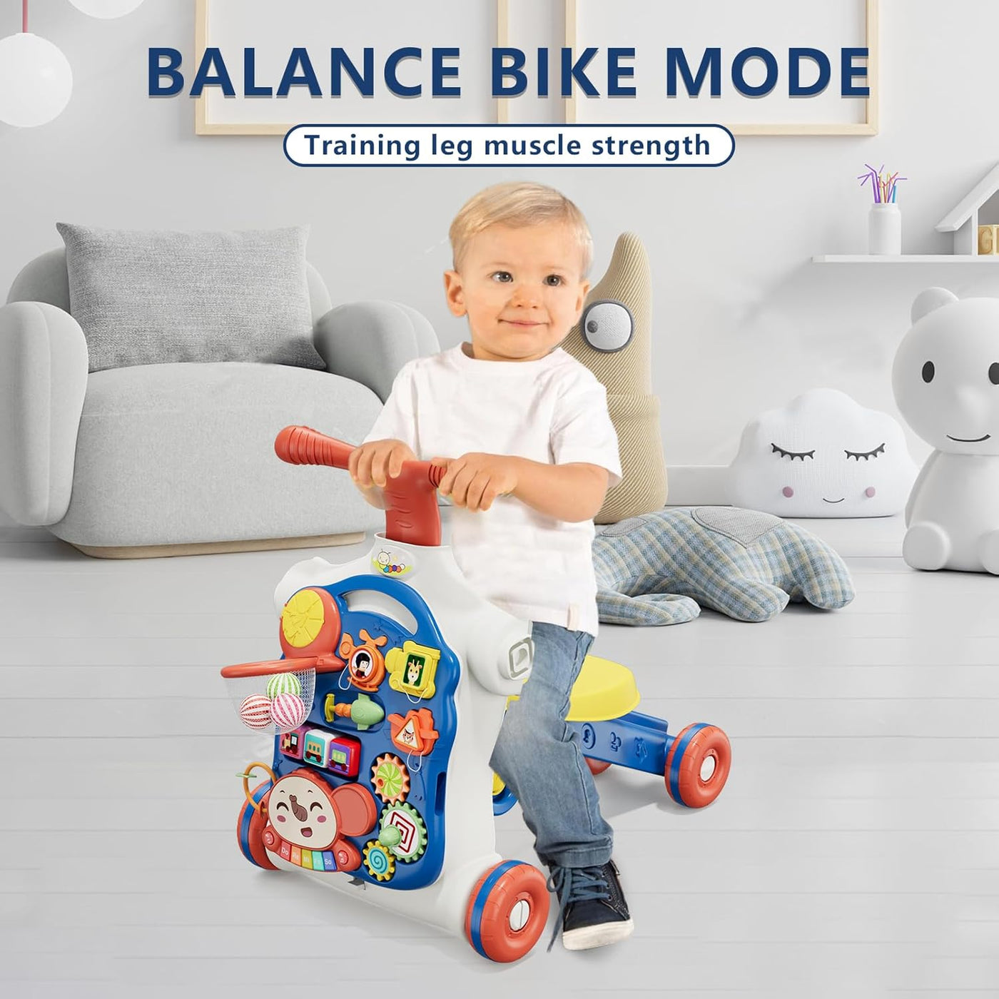 Baby Walker 5 in 1 Activity Push Walker Sit to Stand with Music HYES