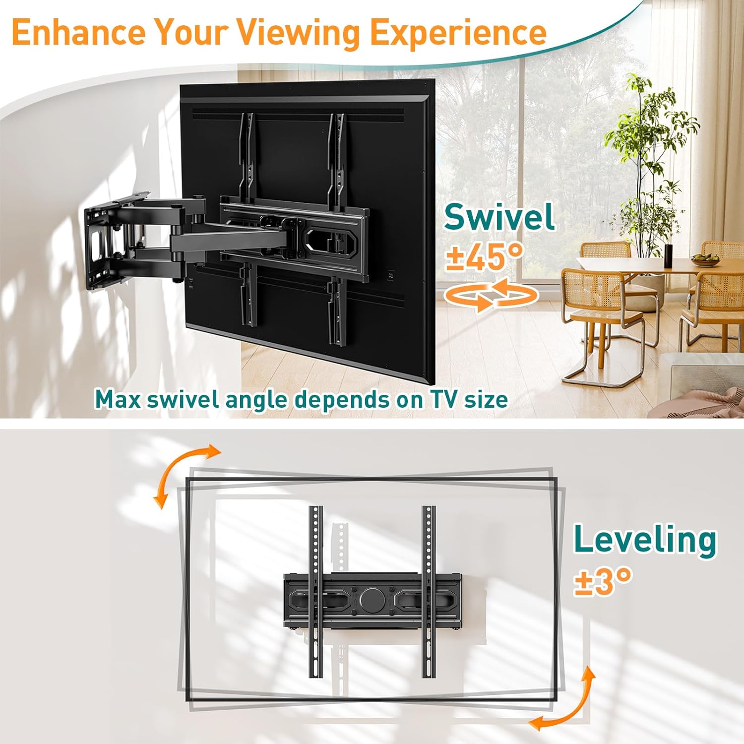Full Motion TV Bracket 26-70 Inch Swivel VESA 400x400mm 45kg Tilt Mount ELIVED