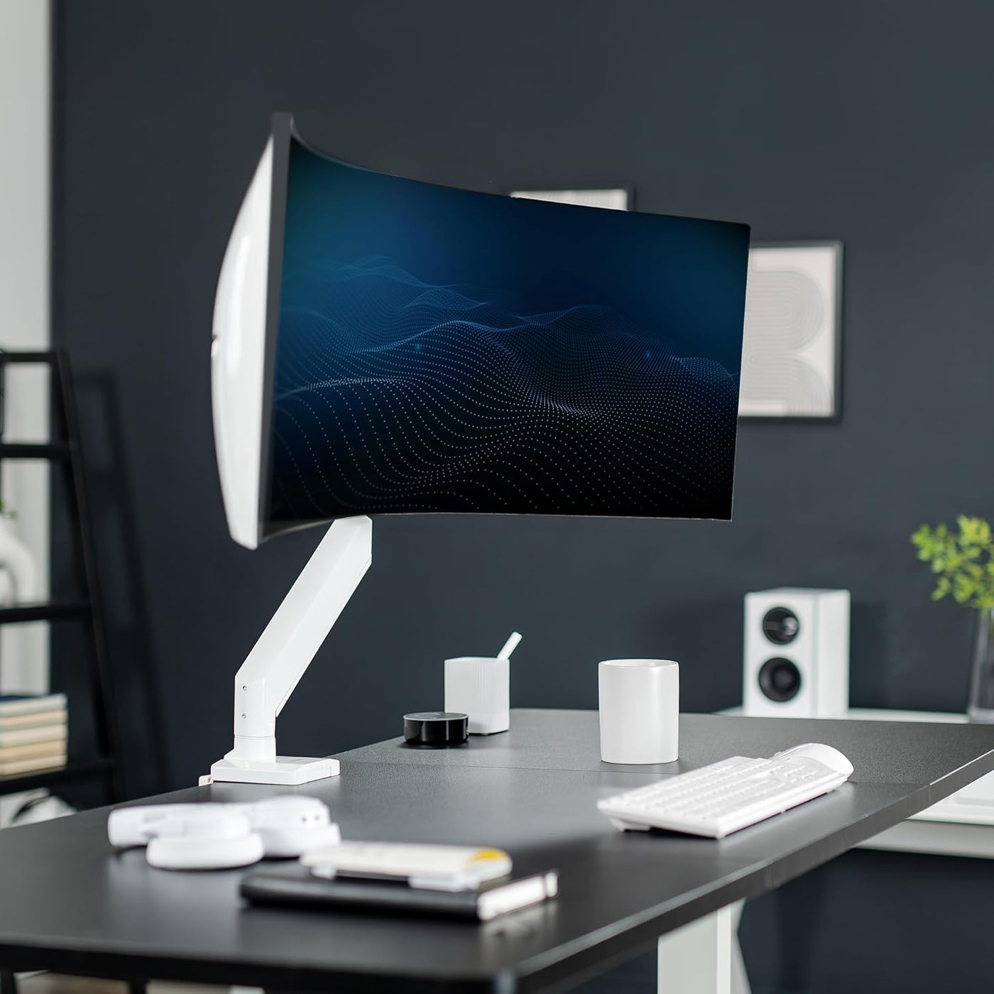 Ultrawide Monitor Arm 49 Inch Heavy Duty Pneumatic White VIVO