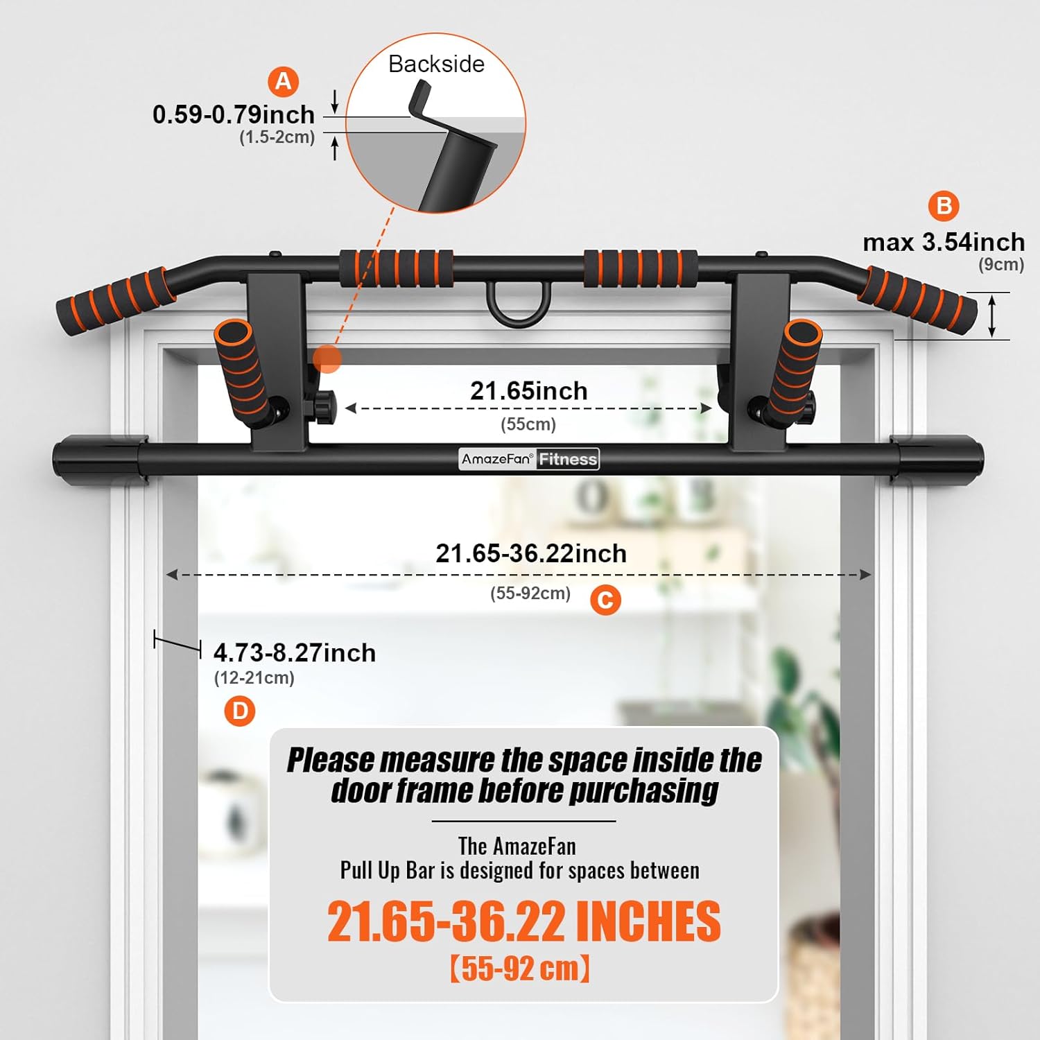 AmazeFan Pull Up Bar Doorway Ergonomic Multi-Grip, Home Gym, Fits Most Doors