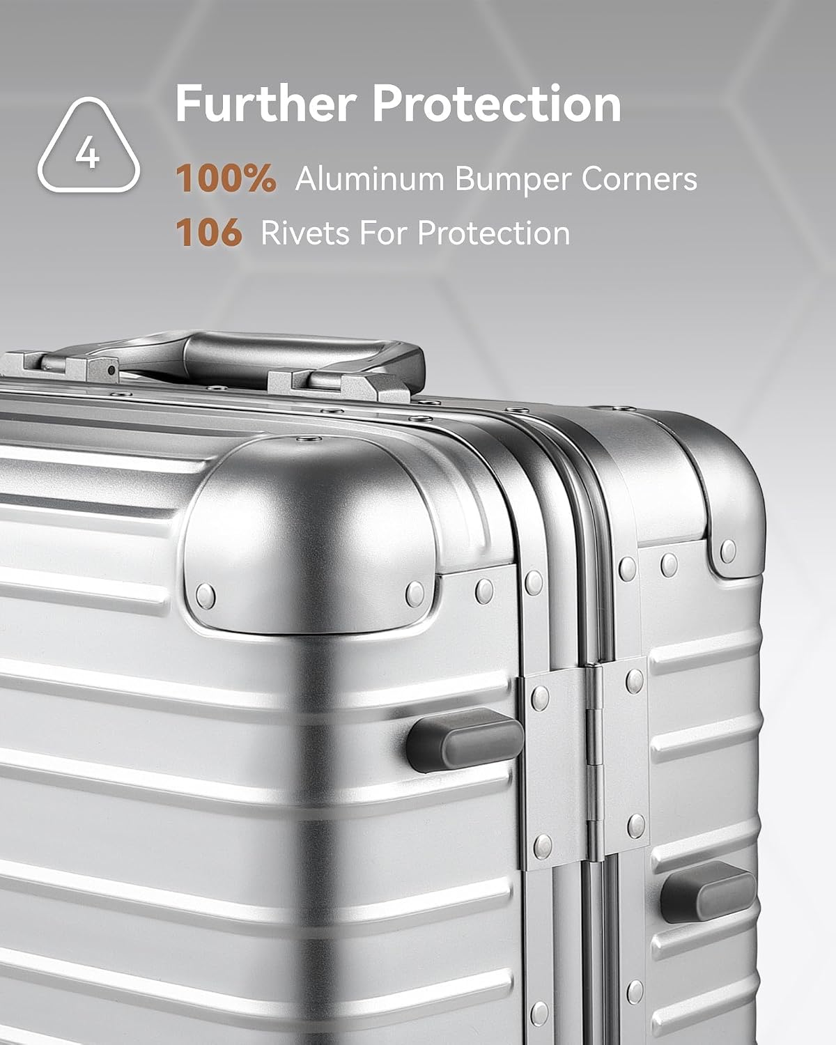 Aluminium Carry On Suitcase 55cm 40L TSA Lock 8 Spinner Wheels Silver Luggex