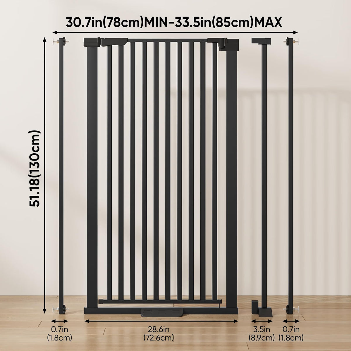 Extra Tall Pet Gate 130cm Auto Close Dog Safety Barrier 78-85cm Doors Stairs Gate