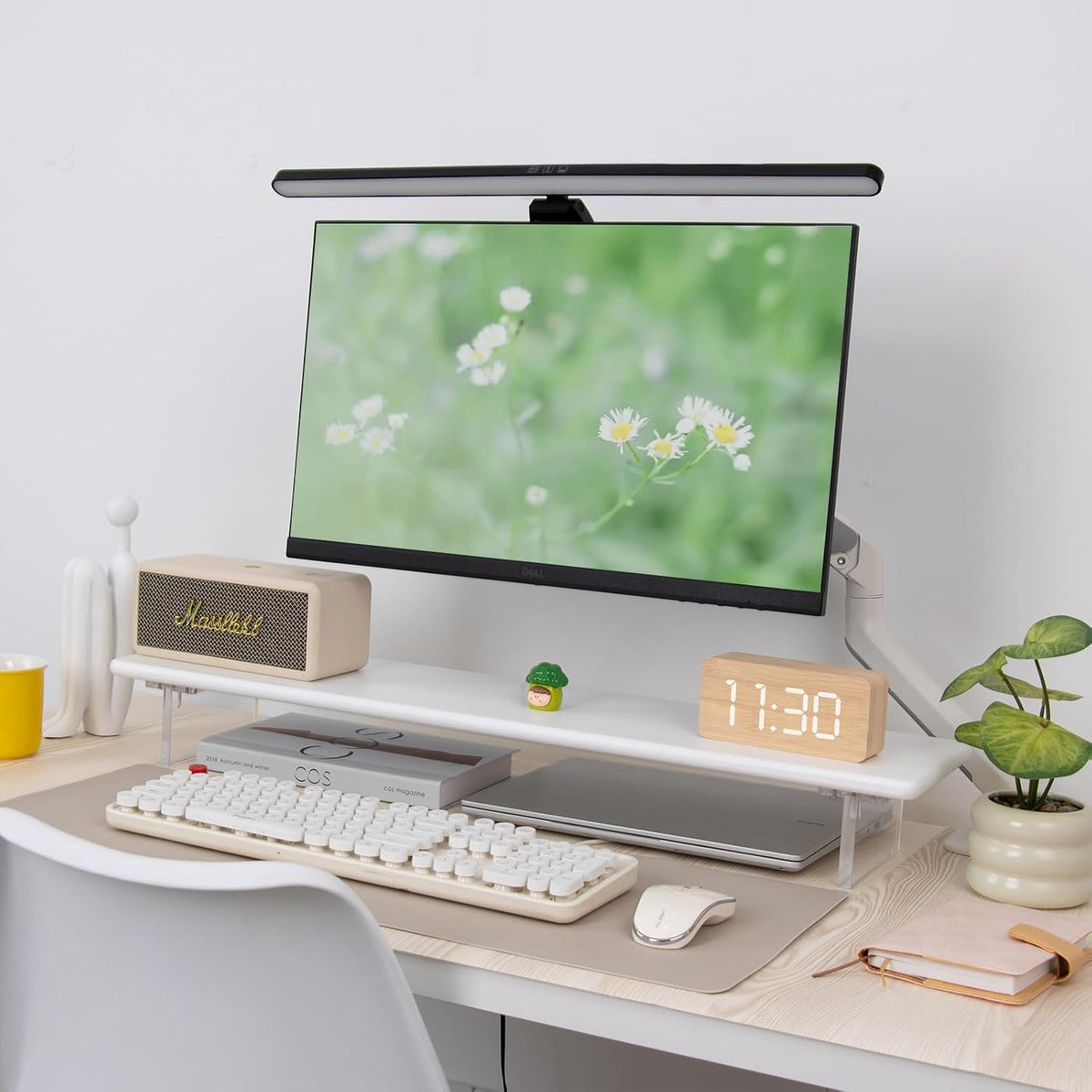 Bamboo Monitor Stand 80cm Desk Riser Acrylic Legs Laptop Printer TV Shelf White
