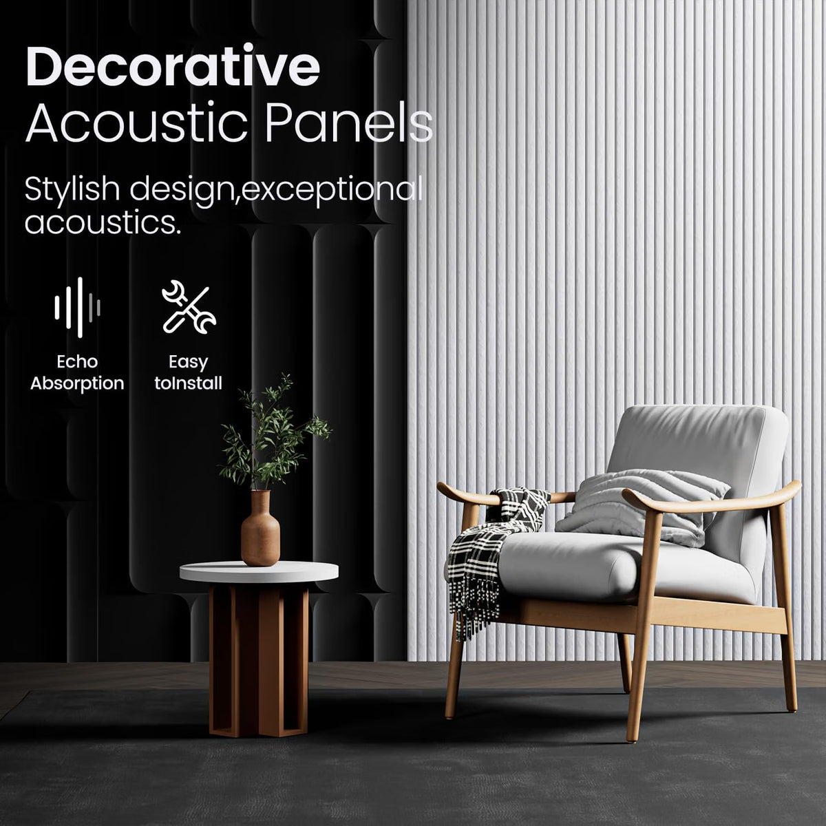 Acoustic Panels 2 Pack 3D Self Adhesive Sound Absorbing Wall Panels Black Studio